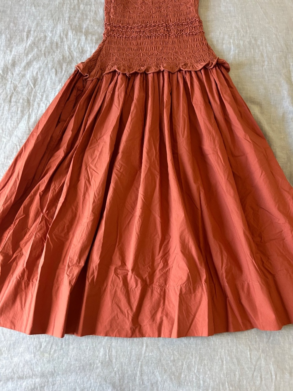 Ulla Johnson Madeline Smocked Flutter Sleeve Cotton Poplin & Jersey Midi Dress - Picture 7 of 15